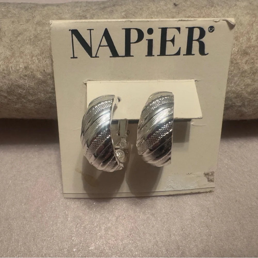 Napier NWT Silver Textured Hoop Earrings